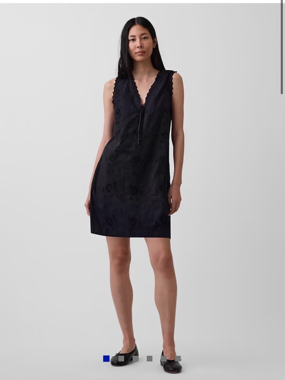 Gap Linen-Blend Embroidered Mini Shift Dress Black Size Medium NWT